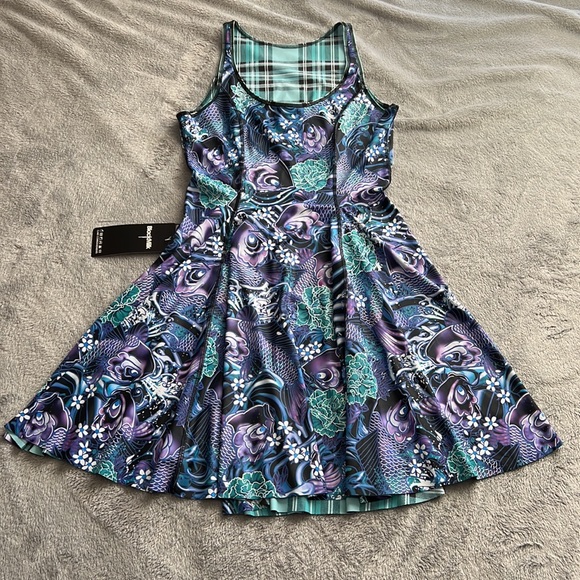 NWT Blackmilk Tartan Aqua vs Koi Purple Inside Out Dress ~ LIMITED Size Large - Picture 8 of 12